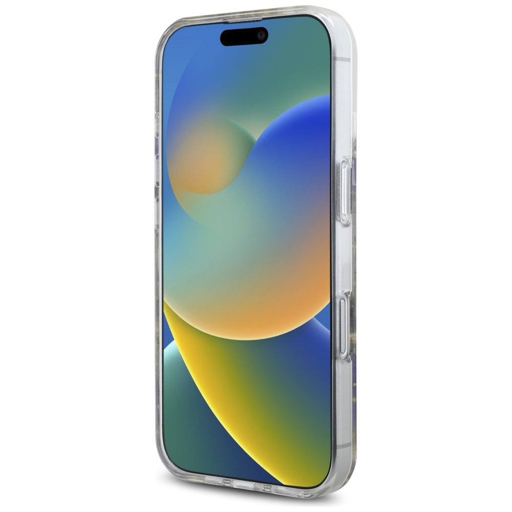 MagSafe Hülle für Apple iPhone 16, Guess, Resin Flowers and Glitter, Lila