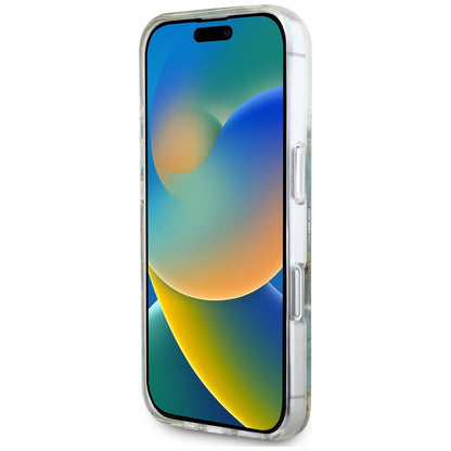 MagSafe Hülle für Apple iPhone 16, Guess, Resin Flowers and Glitter, Türkis