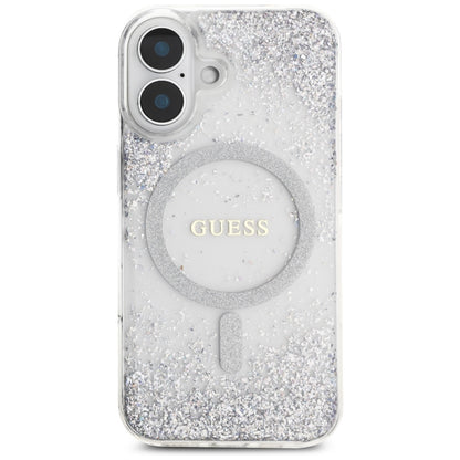 MagSafe Hülle für Apple iPhone 16, Guess, Resin Gradient Glitter, Silber