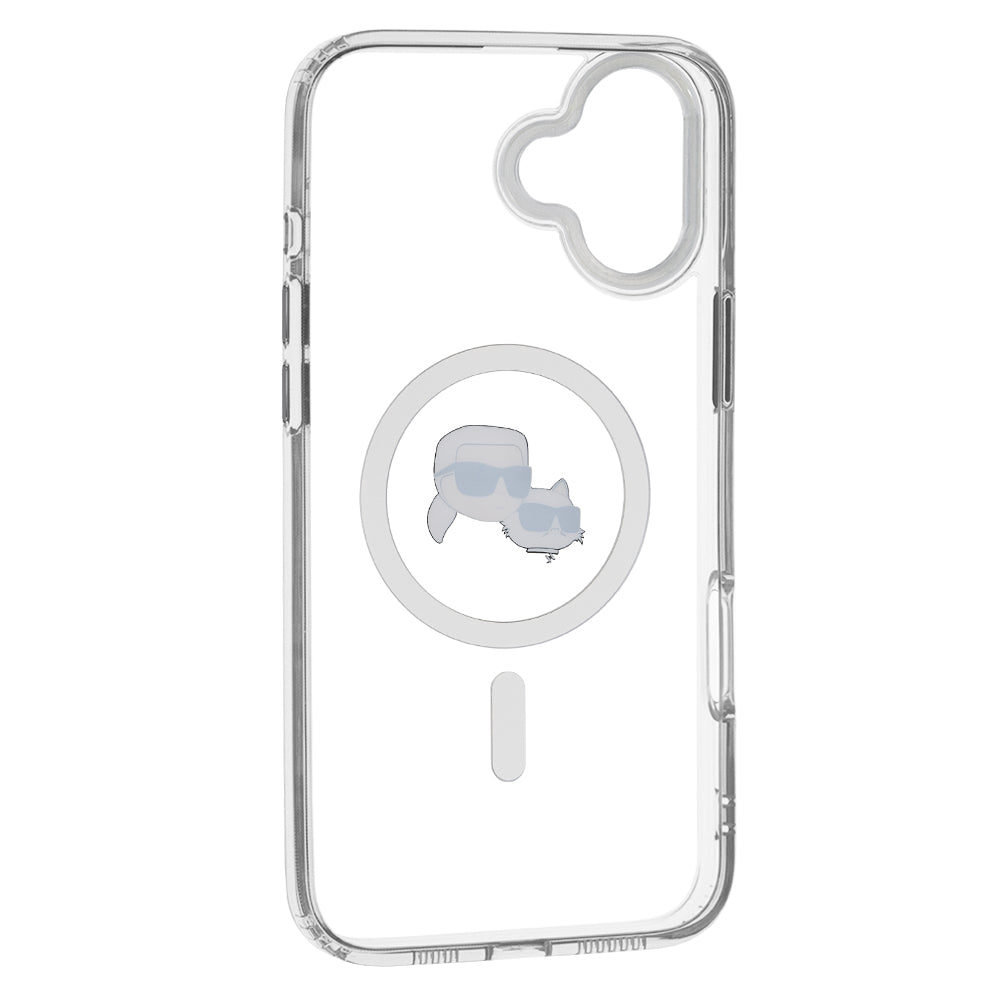 MagSafe Hülle für Apple iPhone 16, Karl Lagerfeld, IML Metal Karl & Choupette's Heads, Weiß