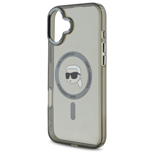 MagSafe Hülle für Apple iPhone 16, Karl Lagerfeld, IML Metal Karl's Head, Schwarz
