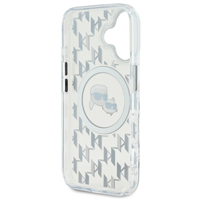 MagSafe Hülle für Apple iPhone 16, Karl Lagerfeld, IML Monogramm Karl & Choupette's Köpfe, Transparent