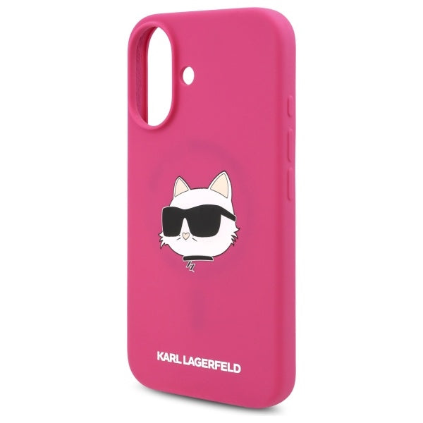 MagSafe Hülle für Apple iPhone 16, Karl Lagerfeld, Silikon Choupette's Head, Fuchsia