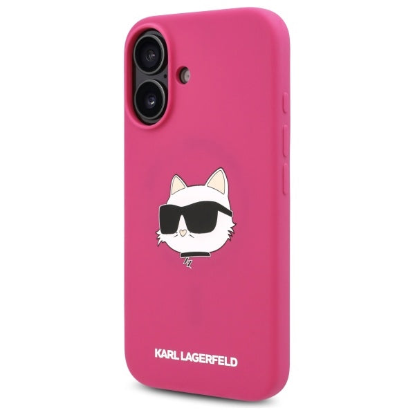 MagSafe Hülle für Apple iPhone 16, Karl Lagerfeld, Silikon Choupette's Head, Fuchsia