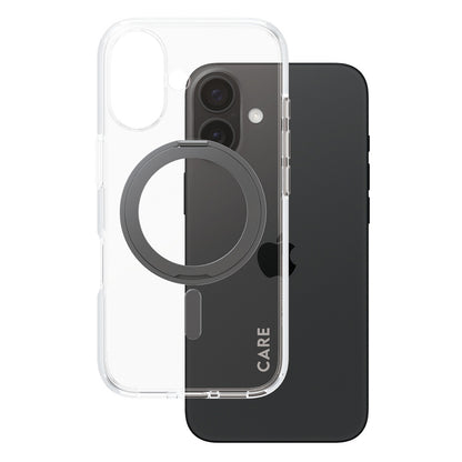 MagSafe Hülle für Apple iPhone 16, PanzerGlass, Care Feature Kickstand, Schwarz Transparent
