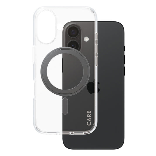 MagSafe Hülle für Apple iPhone 16, PanzerGlass, Care Feature Kickstand, Schwarz Transparent