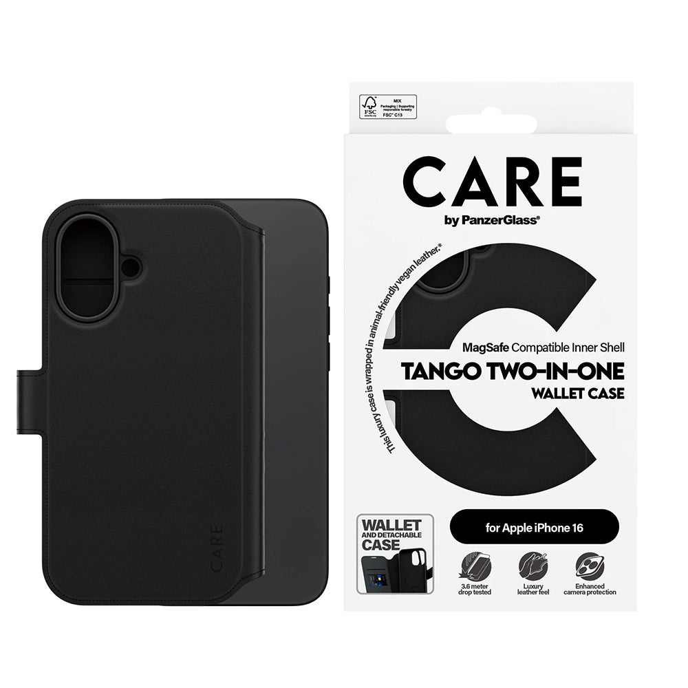 MagSafe Hülle für Apple iPhone 16, PanzerGlass, Care Feature Tango Two-in-One, Schwarz
