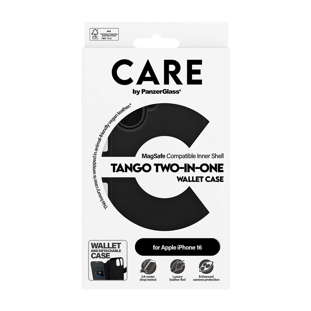 MagSafe Hülle für Apple iPhone 16, PanzerGlass, Care Feature Tango Two-in-One, Schwarz