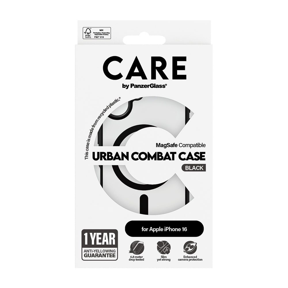 MagSafe Hülle für Apple iPhone 16, PanzerGlass, Care Urban Combat, Schwarz Transparent