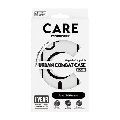 MagSafe Hülle für Apple iPhone 16, PanzerGlass, Care Urban Combat, Schwarz Transparent