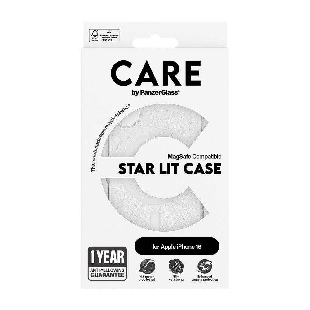 MagSafe Hülle für Apple iPhone 16, PanzerGlass, Care Urban Combat Star Lit, Transparent Weiß