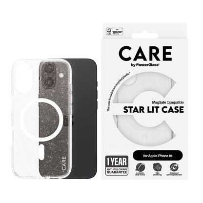 MagSafe Hülle für Apple iPhone 16, PanzerGlass, Care Urban Combat Star Lit, Transparent Weiß