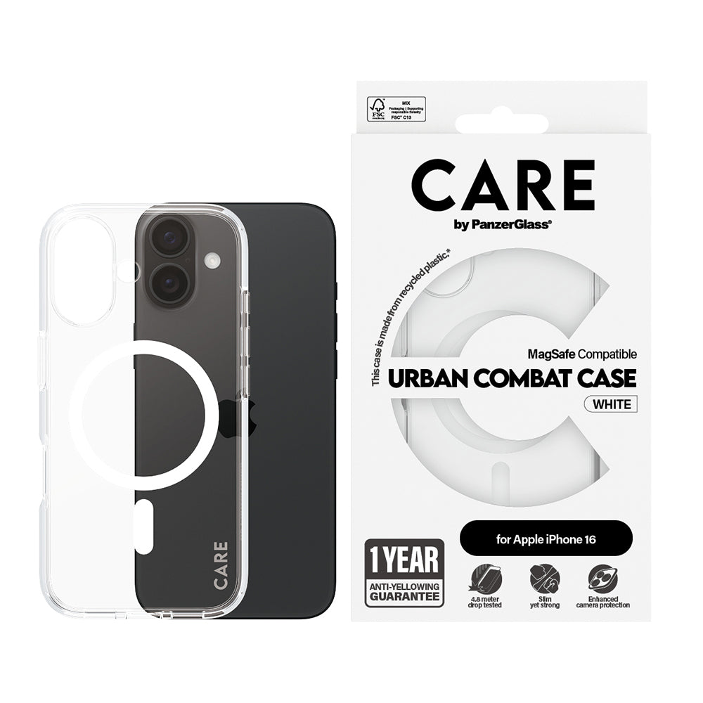 MagSafe Hülle für Apple iPhone 16, PanzerGlass, Care Urban Combat, Transparent Weiß