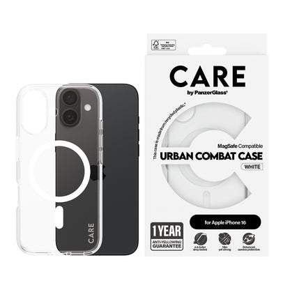 MagSafe Hülle für Apple iPhone 16, PanzerGlass, Care Urban Combat, Transparent Weiß