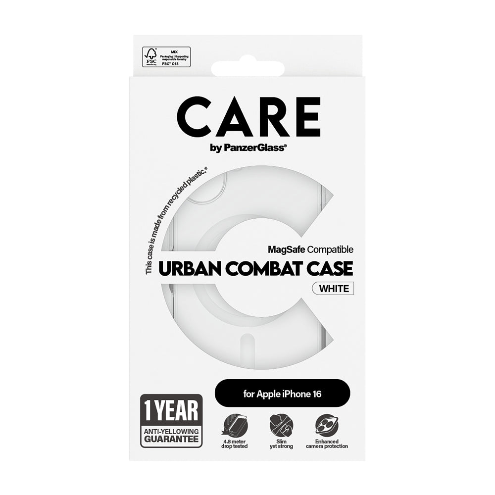MagSafe Hülle für Apple iPhone 16, PanzerGlass, Care Urban Combat, Transparent Weiß