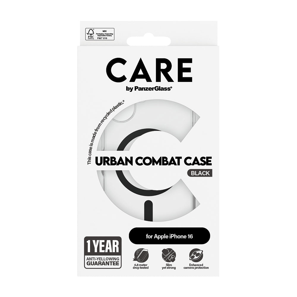 MagSafe Hülle für Apple iPhone 16, PanzerGlass, Care Urban Combat, Schwarz Transparent