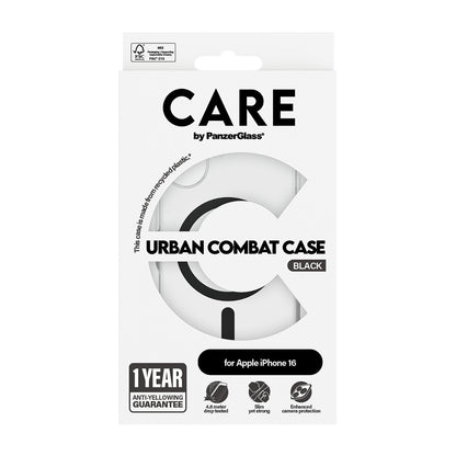 MagSafe Hülle für Apple iPhone 16, PanzerGlass, Care Urban Combat, Schwarz Transparent