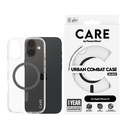 MagSafe Hülle für Apple iPhone 16, PanzerGlass, Care Urban Combat, Schwarz Transparent