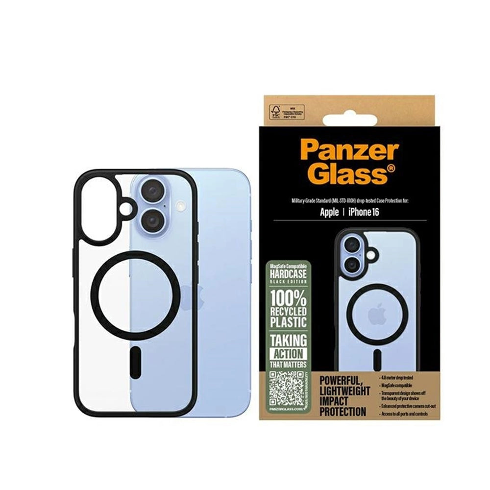 MagSafe Hülle für Apple iPhone 16, PanzerGlass, Rahmen, Schwarz Transparent