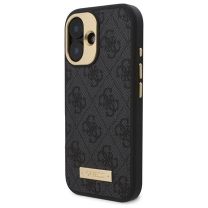 MagSafe Hülle für Apple iPhone 16 Plus, Guess, 4G Logo Plate, Schwarz