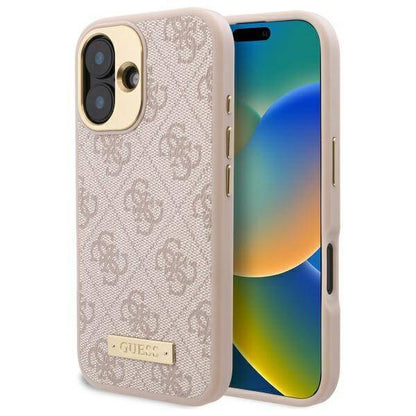 MagSafe Hülle für Apple iPhone 16 Plus, Guess, 4G Logo Plate, Rosa