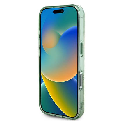 MagSafe Hülle für Apple iPhone 16 Plus, Guess, IML Flowers with Pearl Strap, Grün