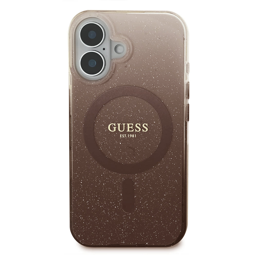 MagSafe Hülle für Apple iPhone 16 Plus, Guess, IML Glitter Gradient, Braun