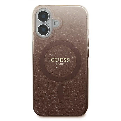 MagSafe Hülle für Apple iPhone 16 Plus, Guess, IML Glitter Gradient, Braun