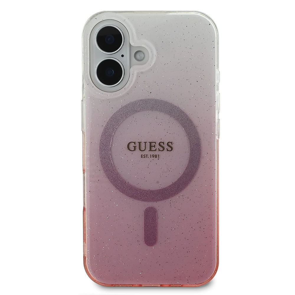 MagSafe Hülle für Apple iPhone 16 Plus, Guess, IML Glitter Gradient, Rosa