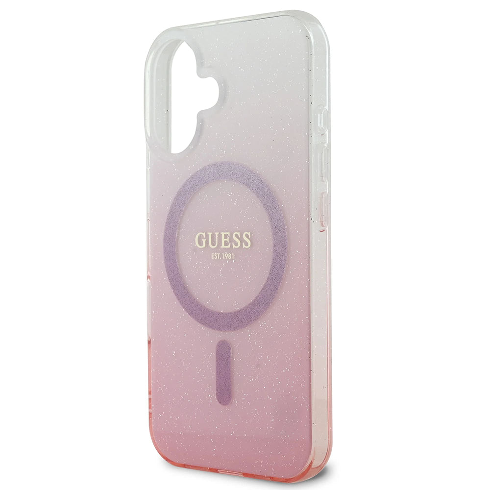 MagSafe Hülle für Apple iPhone 16 Plus, Guess, IML Glitter Gradient, Rosa