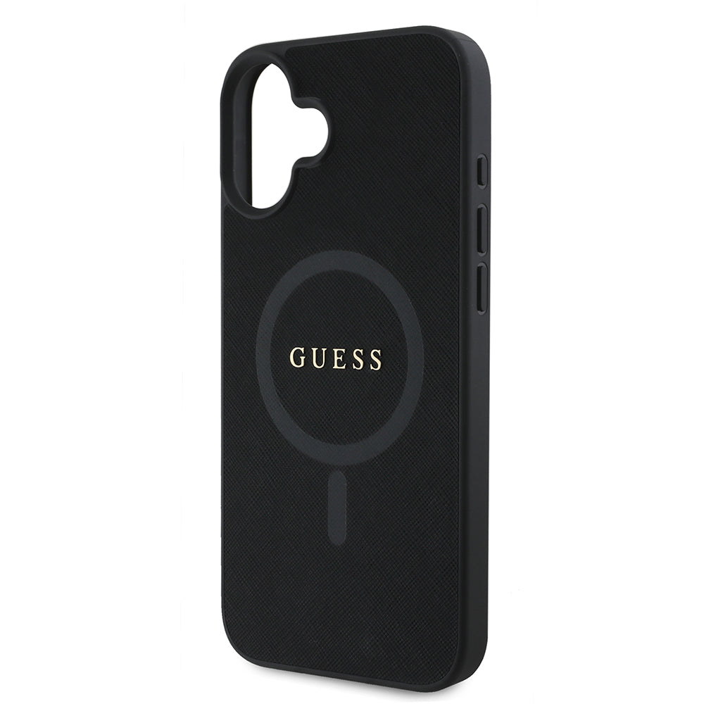 MagSafe Hülle für Apple iPhone 16 Plus, Guess, Saffiano Classic Logo, Schwarz