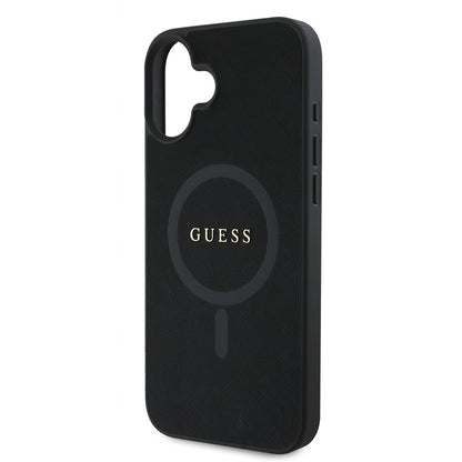 MagSafe Hülle für Apple iPhone 16 Plus, Guess, Saffiano Classic Logo, Schwarz