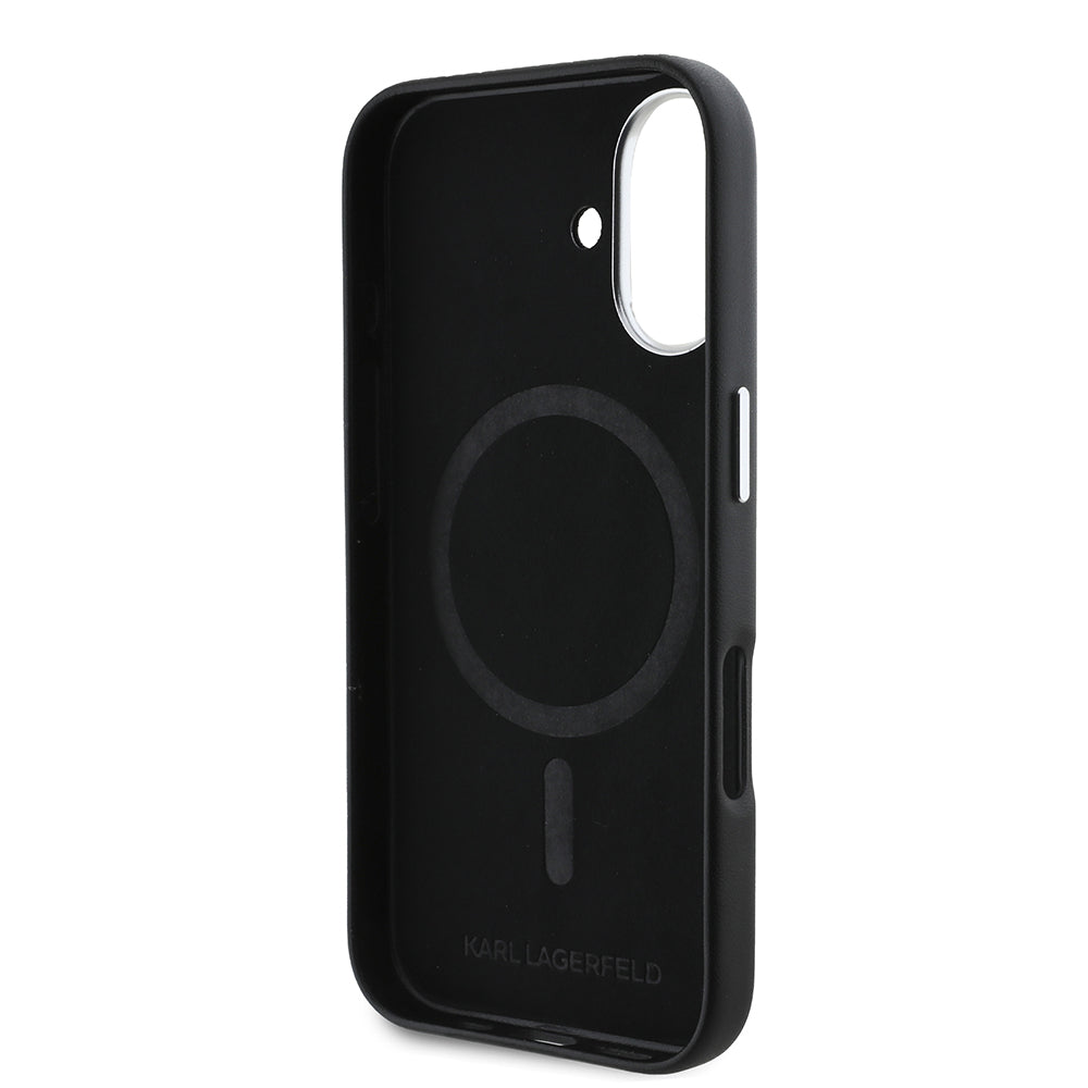 MagSafe Hülle für Apple iPhone 16 Plus, Karl Lagerfeld, FW Metal Plate, Schwarz