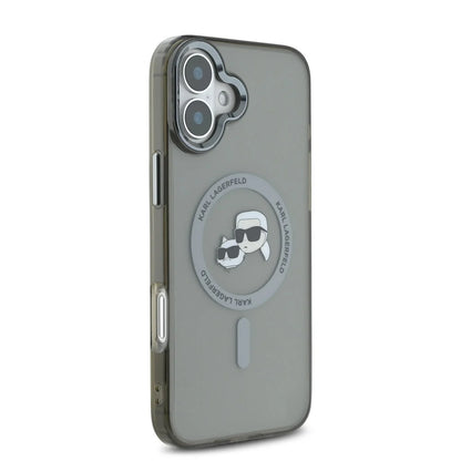 MagSafe Hülle für Apple iPhone 16 Plus, Karl Lagerfeld, IML Metal Karl & Choupette's Heads, Schwarz