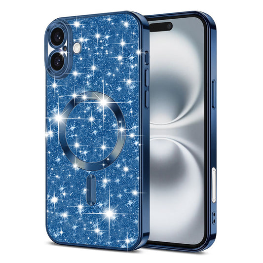 MagSafe-Hülle für Apple iPhone 16 Plus, Techsuit, Luxury Glitter, Dunkelblau
