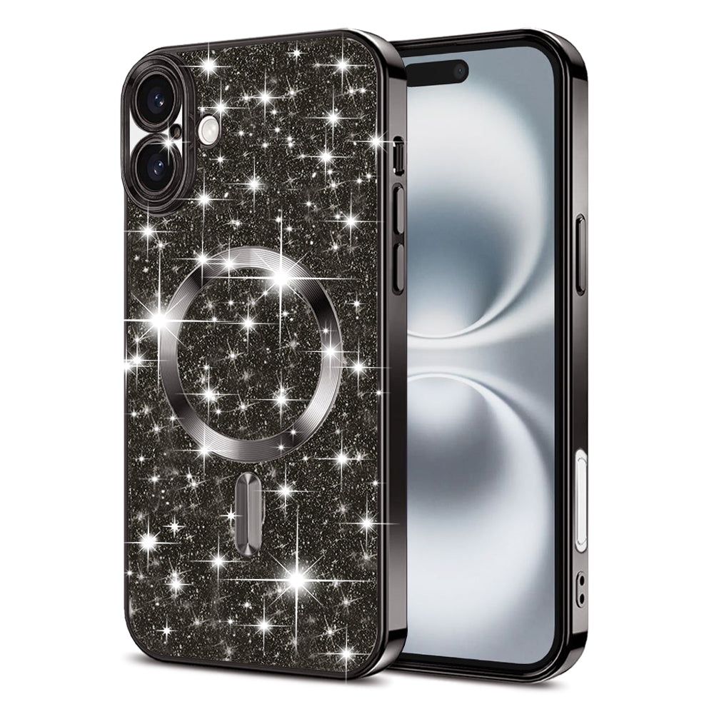 MagSafe-Hülle für Apple iPhone 16 Plus, Techsuit, Luxury Glitter, Schwarz