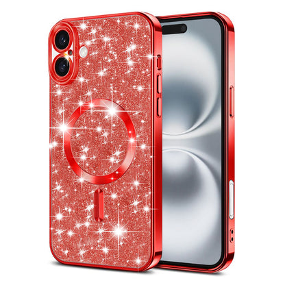 MagSafe-Hülle für Apple iPhone 16 Plus, Techsuit, Luxury Glitter, Rot