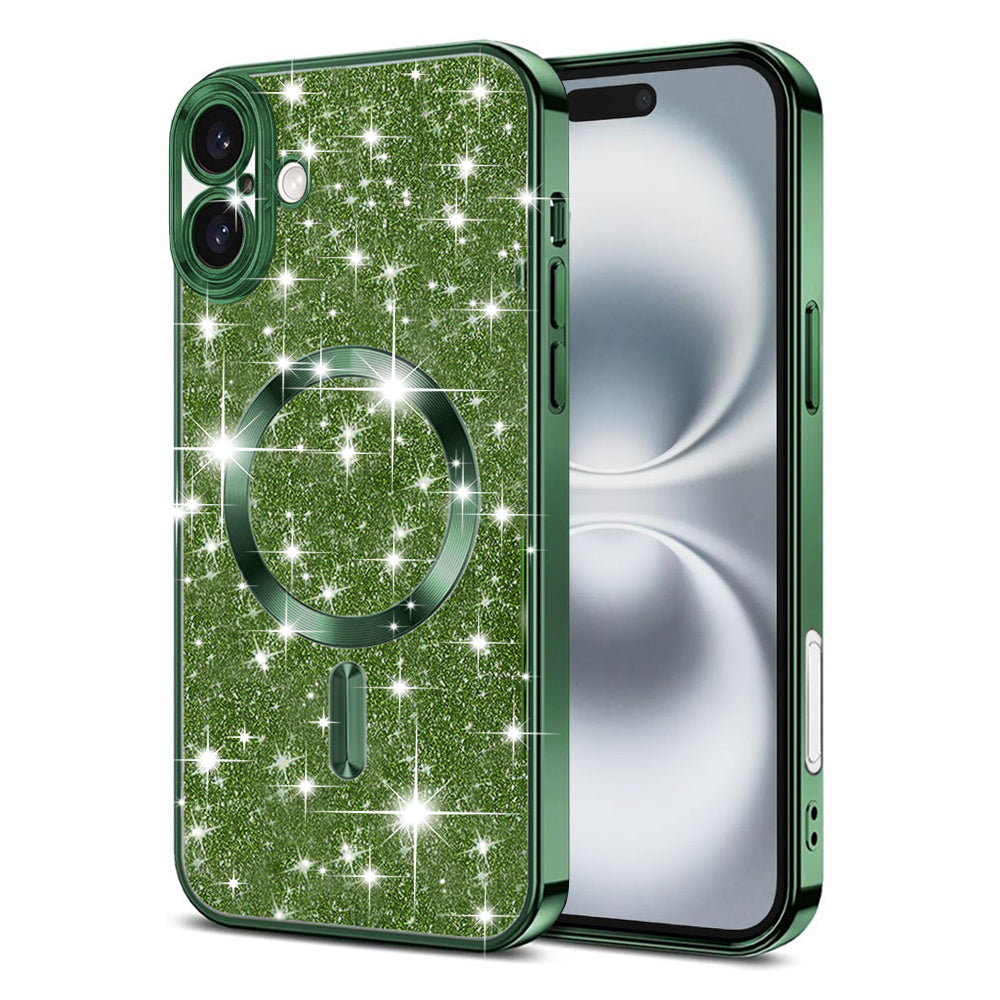 MagSafe-Hülle für Apple iPhone 16 Plus, Techsuit, Luxury Glitter, Dunkelgrün