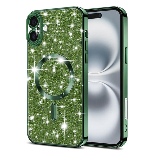 MagSafe-Hülle für Apple iPhone 16 Plus, Techsuit, Luxury Glitter, Dunkelgrün
