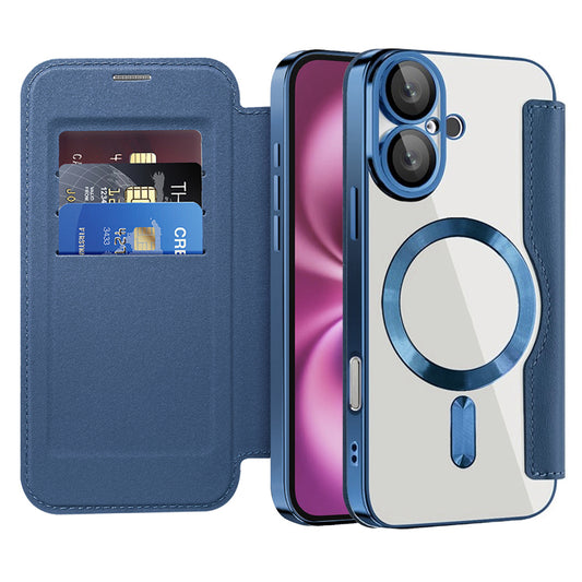 MagSafe Case for Apple iPhone 16 Plus, Techsuit, SmartMag Book, Blue