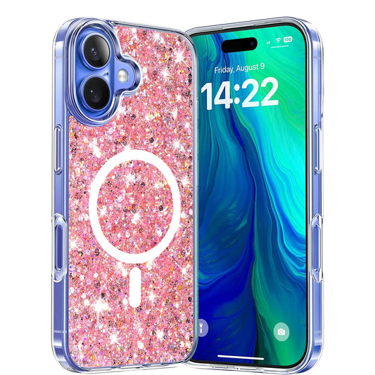 MagSafe-Hülle für Apple iPhone 16 Plus, Techsuit, Glitzernd, Rosa