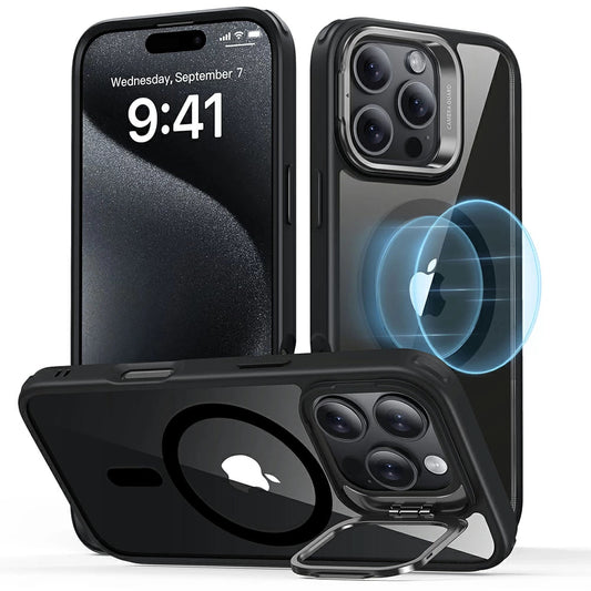 MagSafe Hülle für Apple iPhone 16 Pro, ESR, Classic Hybrid Kickstand, Schwarz Transparent