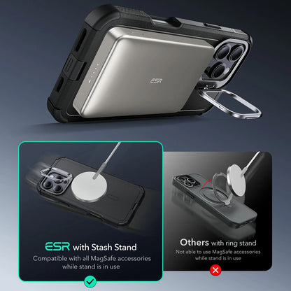 MagSafe Hülle für Apple iPhone 16 Pro, ESR, Cyber Armor Kickstand, Grau