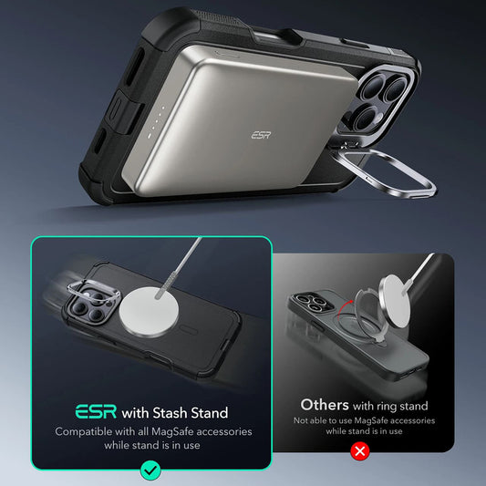 MagSafe Hülle für Apple iPhone 16 Pro, ESR, Cyber Armor Kickstand, Schwarz