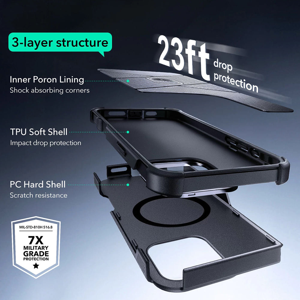 MagSafe Hülle für Apple iPhone 16 Pro, ESR, Cyber Armor Kickstand, Schwarz
