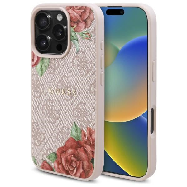 MagSafe Case for Apple iPhone 16 Pro, Guess, 4G Flowers Print, Pink