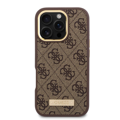 MagSafe Hülle für Apple iPhone 16 Pro, Guess, 4G Logo Plate, Schwarz