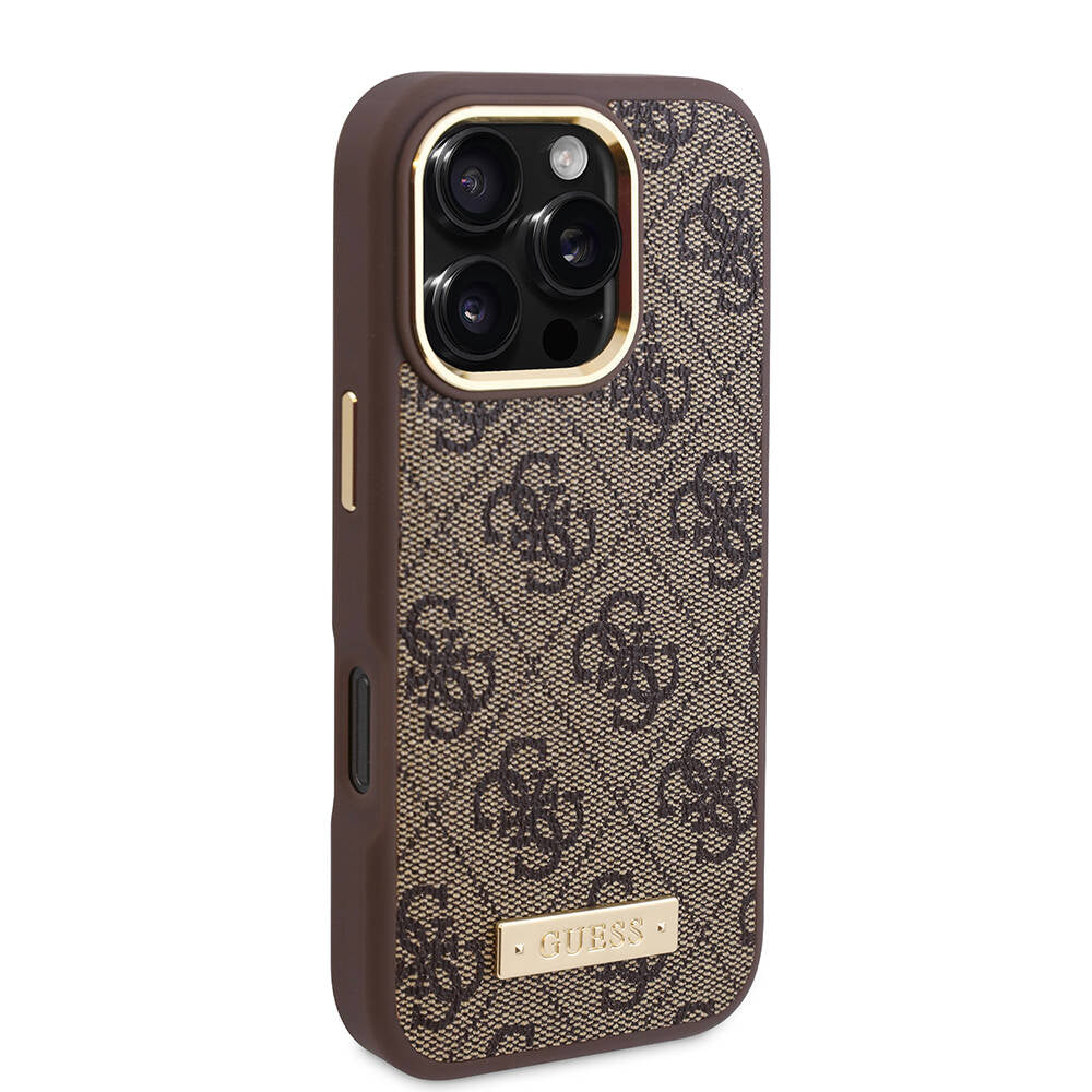 MagSafe Hülle für Apple iPhone 16 Pro, Guess, 4G Logo Plate, Schwarz