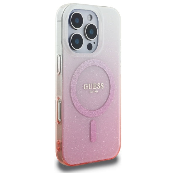 MagSafe Hülle für Apple iPhone 16 Pro, Guess, IML Glitter Gradient, Rosa