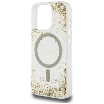 MagSafe Hülle für Apple iPhone 16 Pro, Guess, Resin Bottom Glitter, Gold